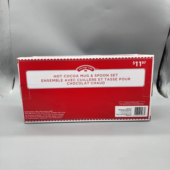 Holiday Time Hot Cocoa Mug & Spoon Set 2pc Red Ceramic Cups Christmas Gift - Picture 2 of 4